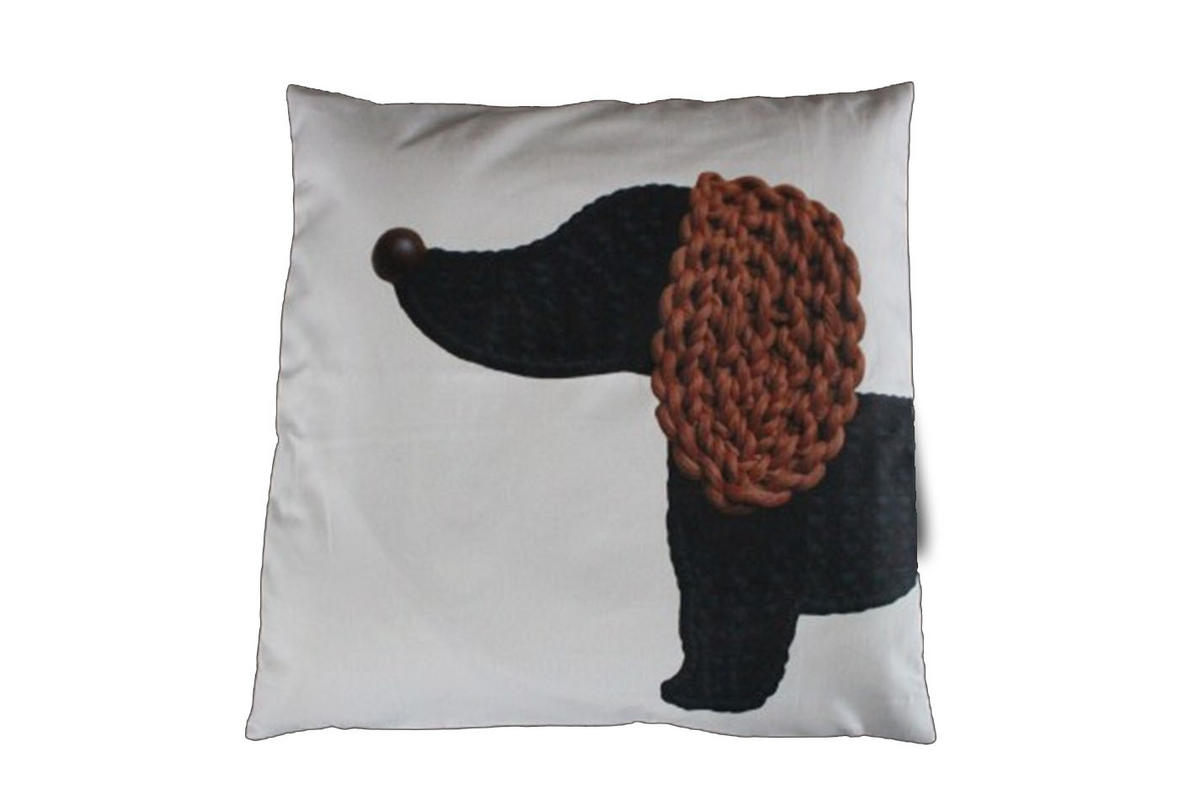 KISSENHÜLLE KLEINER DACKEL Ohr - Weiß/Braun, Textil (50/50cm) - Yve! decoration