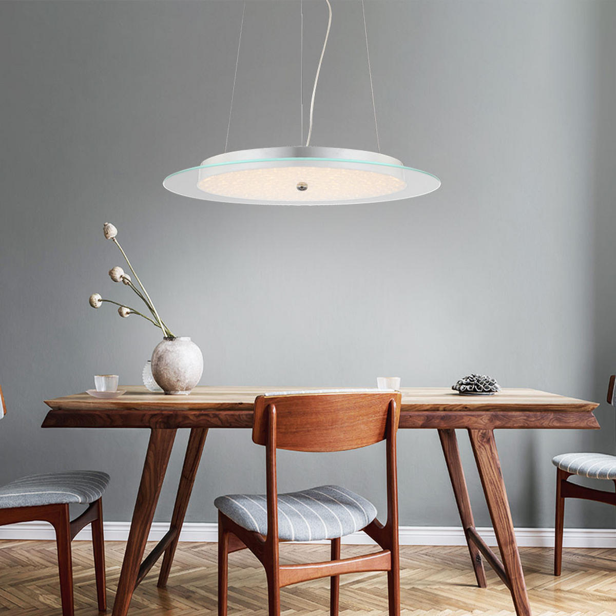 LED HÄNGELEUCHTE CHRISTIAN Silber Chrom - Silberfarben, Glas (40/40/87cm) - Globo Lighting