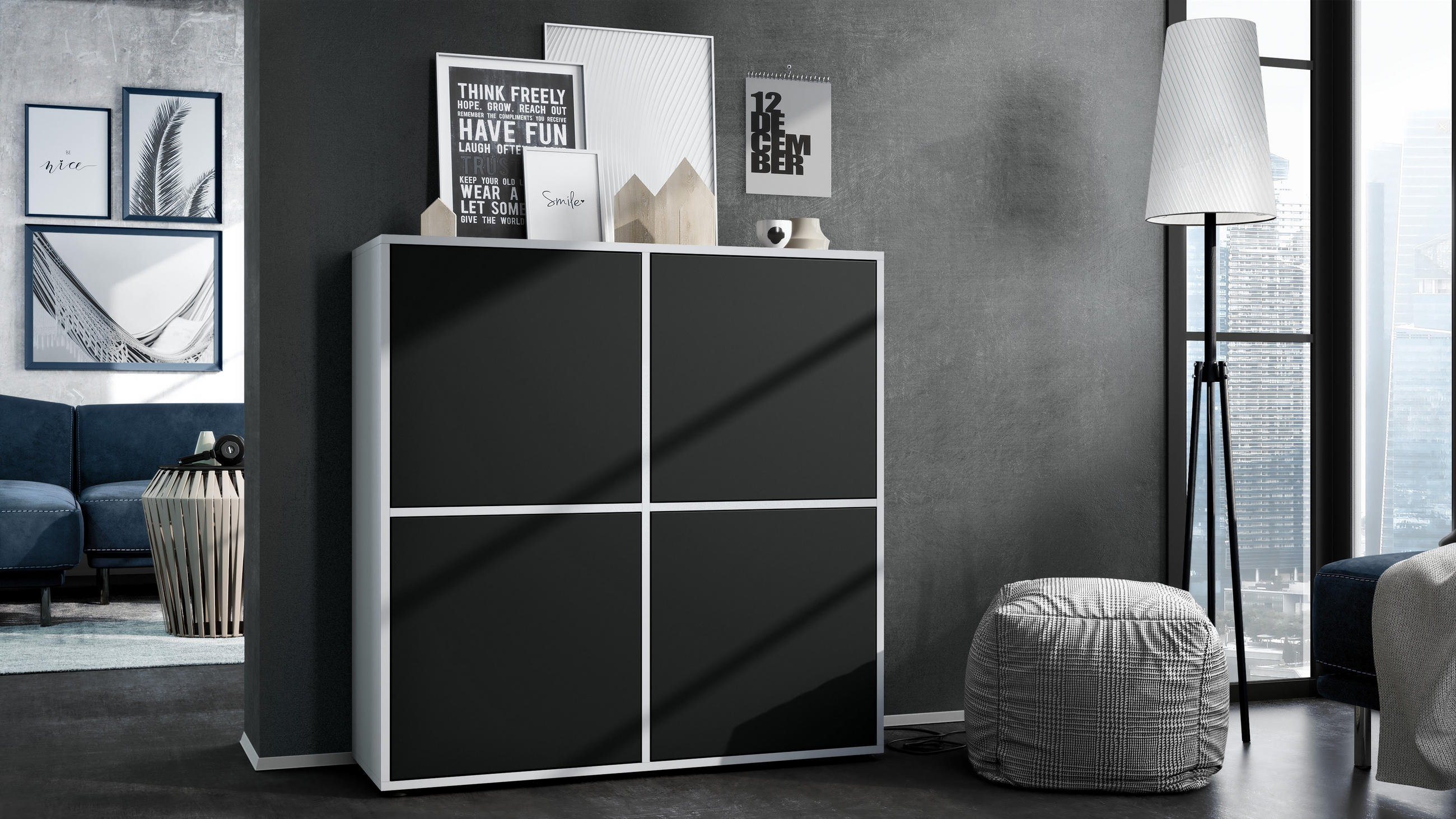 HIGHBOARD Cuba Türen in Schwarz matt - Schwarz, Holzwerkstoff (104/105.5/35.5cm) - Vladon