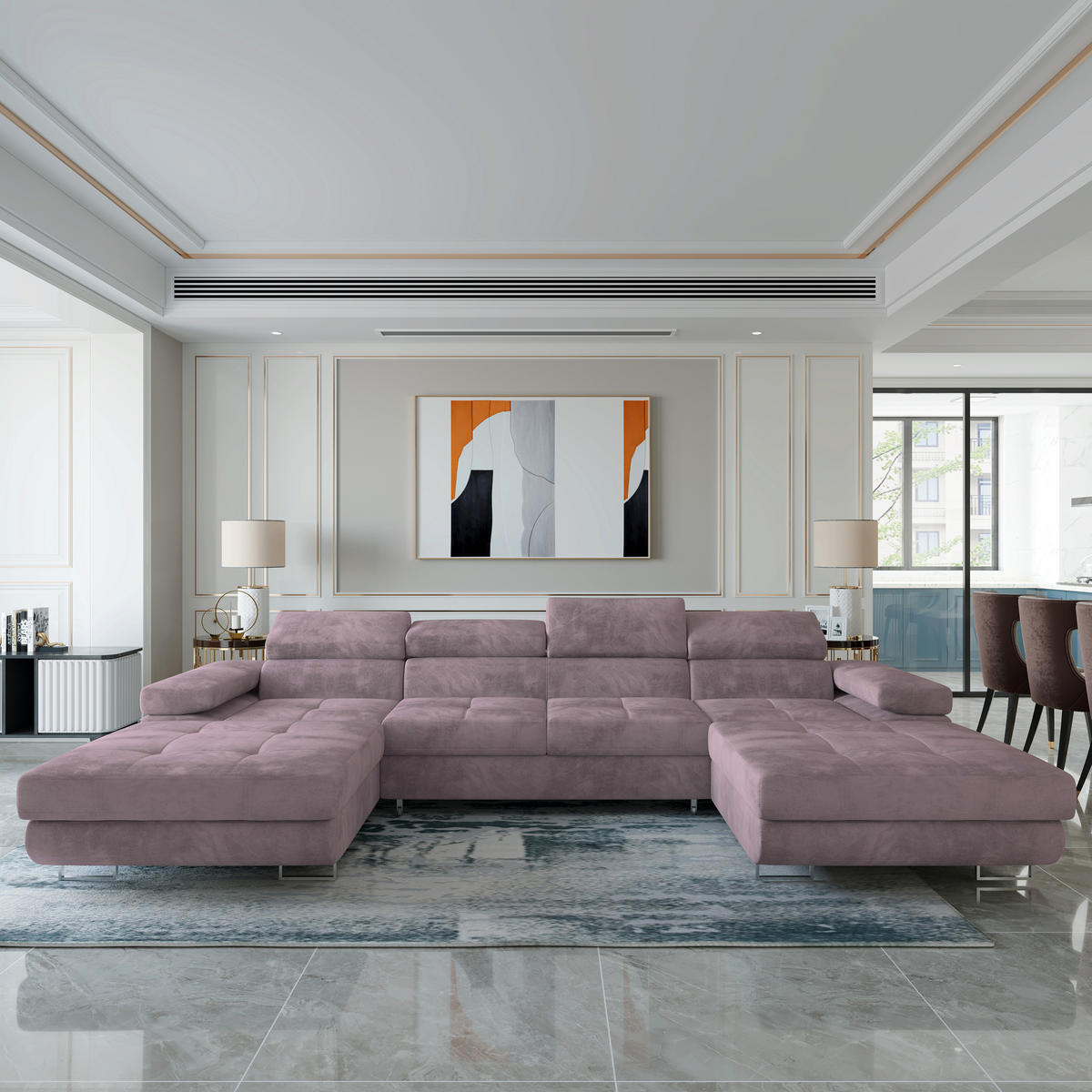 ROHOVÁ SEDAČKA LYKKE šeříková - stříbrná/šeříková, kov/dřevo (353/202cm) - MASSENO