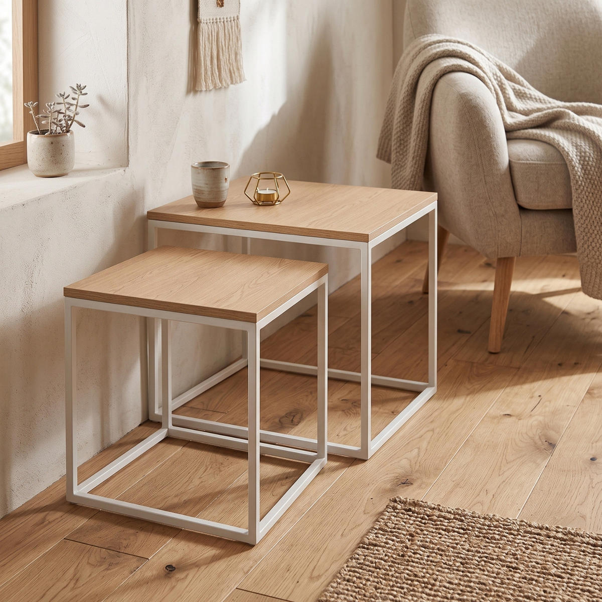 COUCHTISCH 2er-Set quadratisch Weiß, Braun - Braun, Metall (50/50/50.5cm) - SCENA LIVING