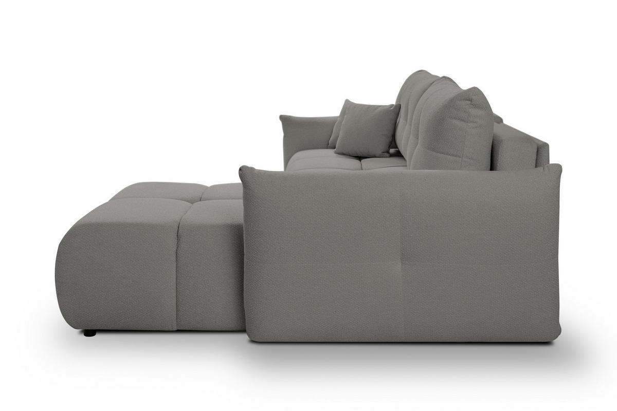 ECKSOFA MODA E Grau Geflochtener Stoff mit Schlaffunktion - Grau, Holz (257/177cm) - MASSENO