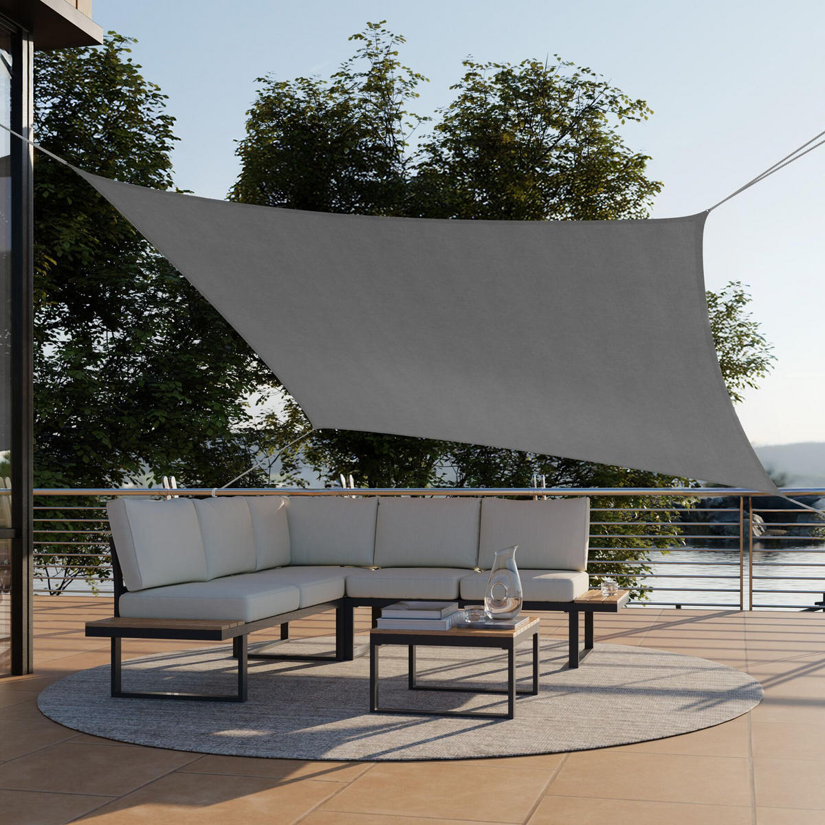 SONNENSEGEL Sunny,umfangreiches Montagematerial,grau - Grau, Kunststoff (400/200cm) - tectake