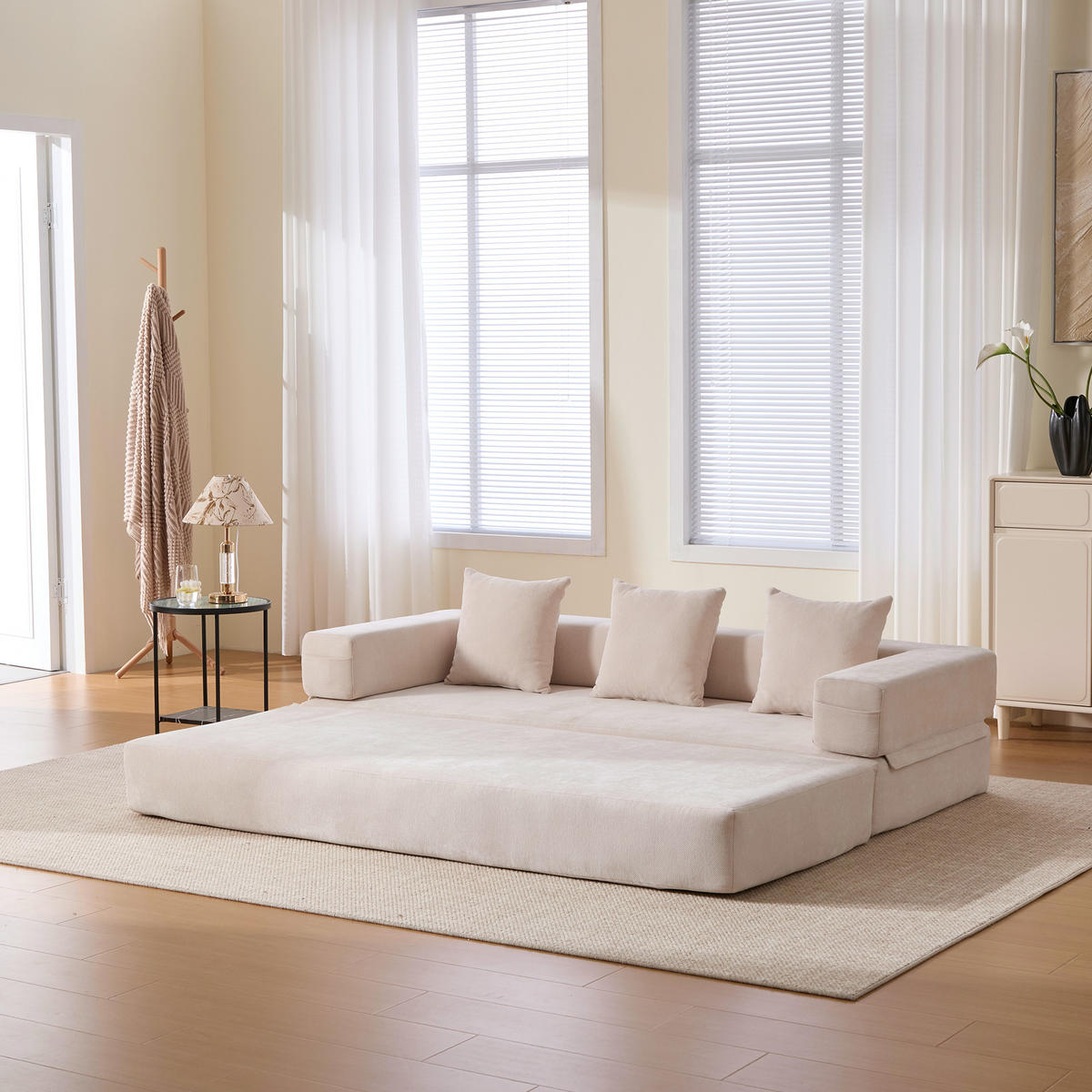 SCHLAFSOFA 198/79/60 cm Beige mit Aufbewahrungstaschen - Beige, Textil (198/60/79cm) - Oxeza