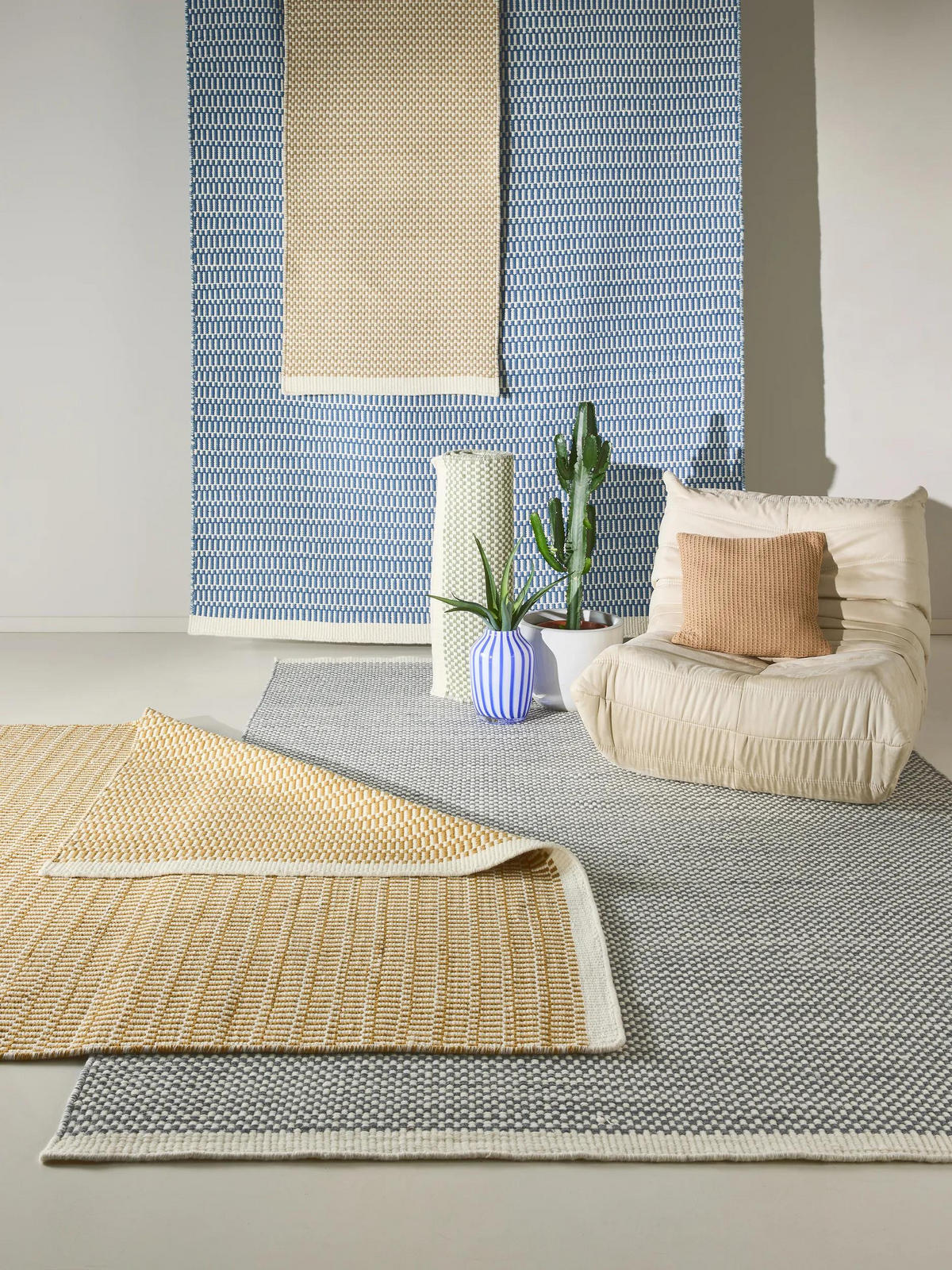 WOLLTEPPICH Laura handgewebt 120/170 cm - Blau, Naturmaterialien/Textil (120/170cm) - benuta Pure