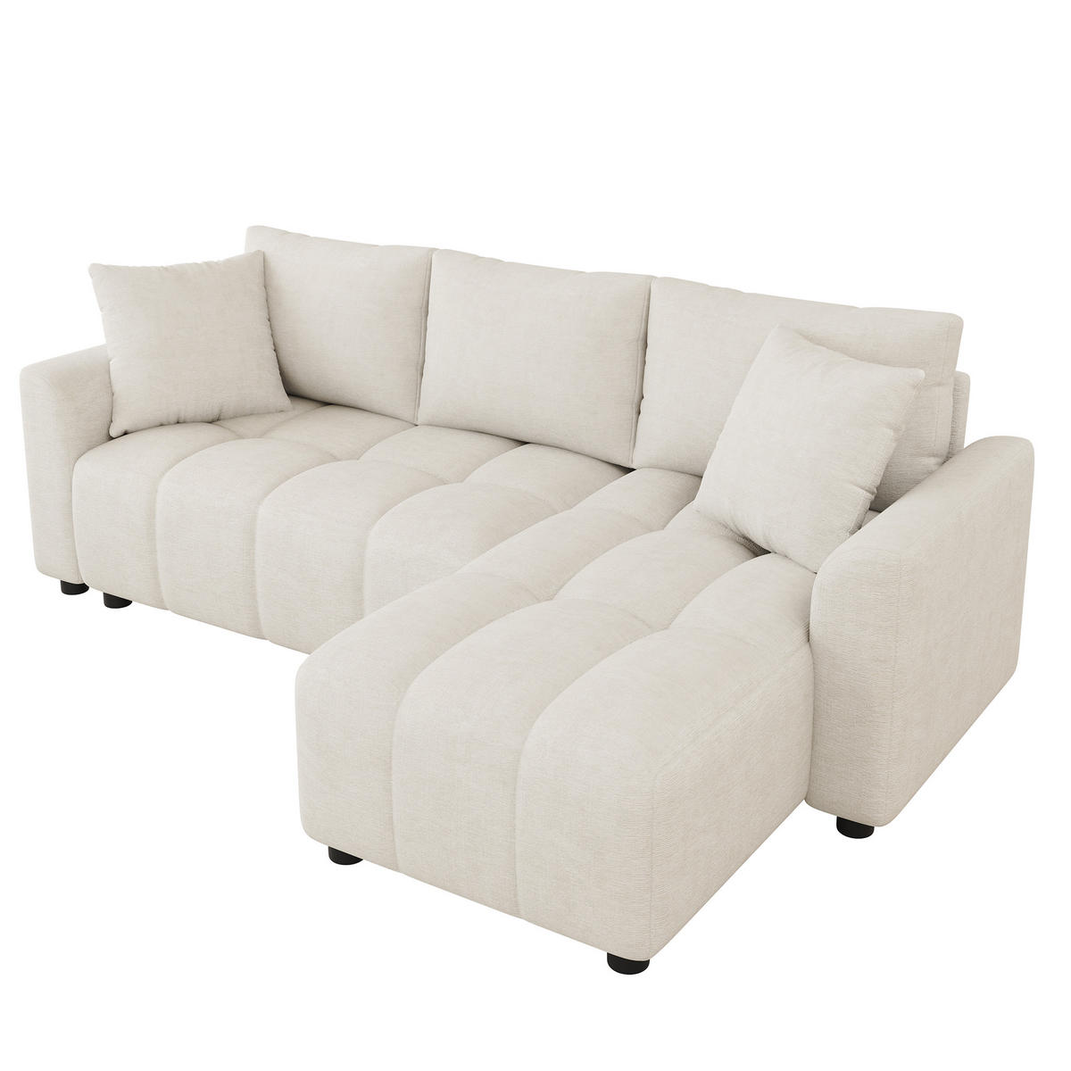 ECKSOFA 204/127/82.5 cm Beige Chenille mit 2 Zierkissen - Beige, Textil (204/127cm) - Oxeza