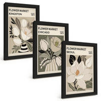 BILDER SET 3er Set - 20x30 cm Schwarzer Rahmen - Blumen Kingston Seoul Chicago Retro - Schwarz, Kunststoff (20/30cm) - TULUP