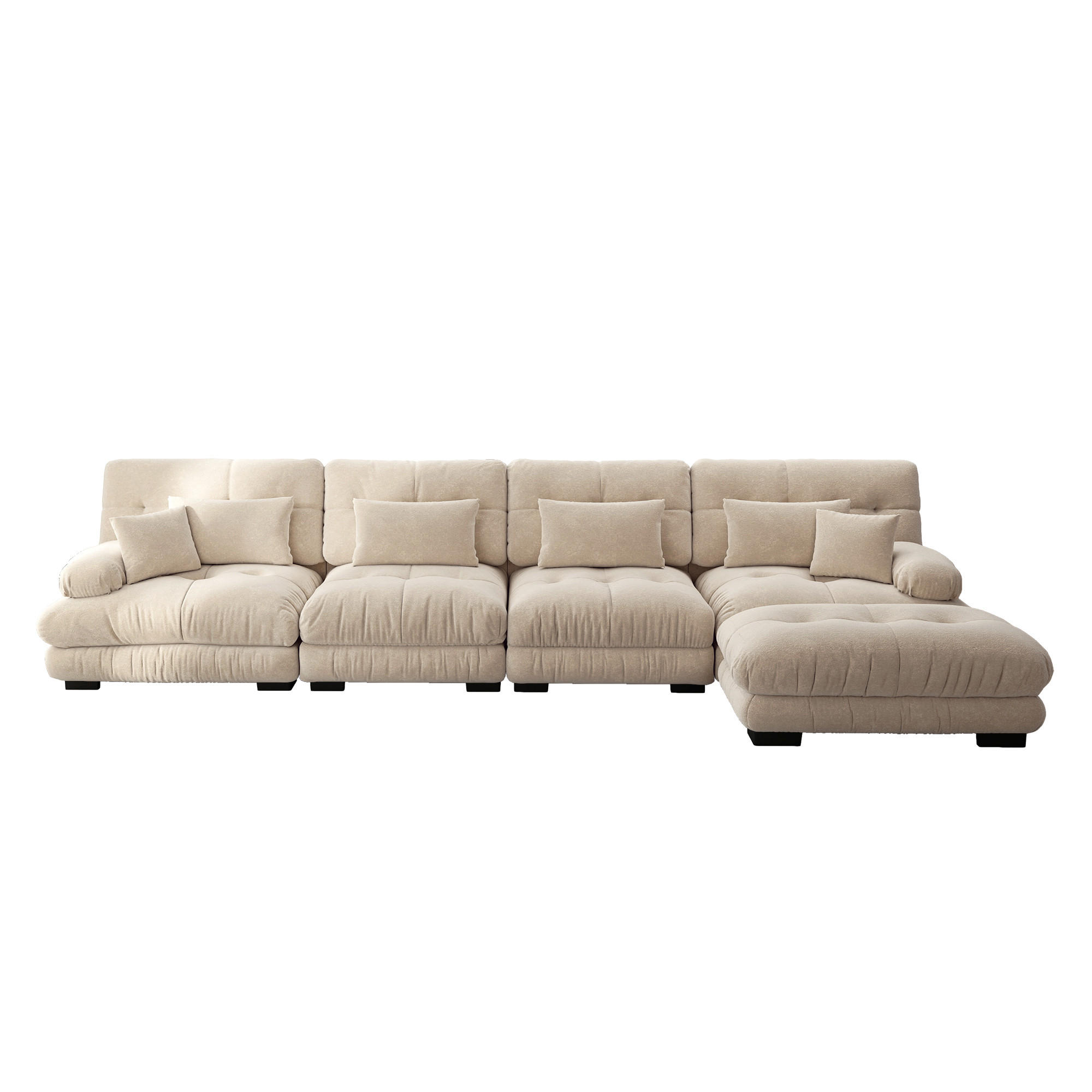 4-SITZER ECKSOFA Chenille Hellbraun mit Ottomane - Hellbraun, Textil (406/145cm) - WISHDOR