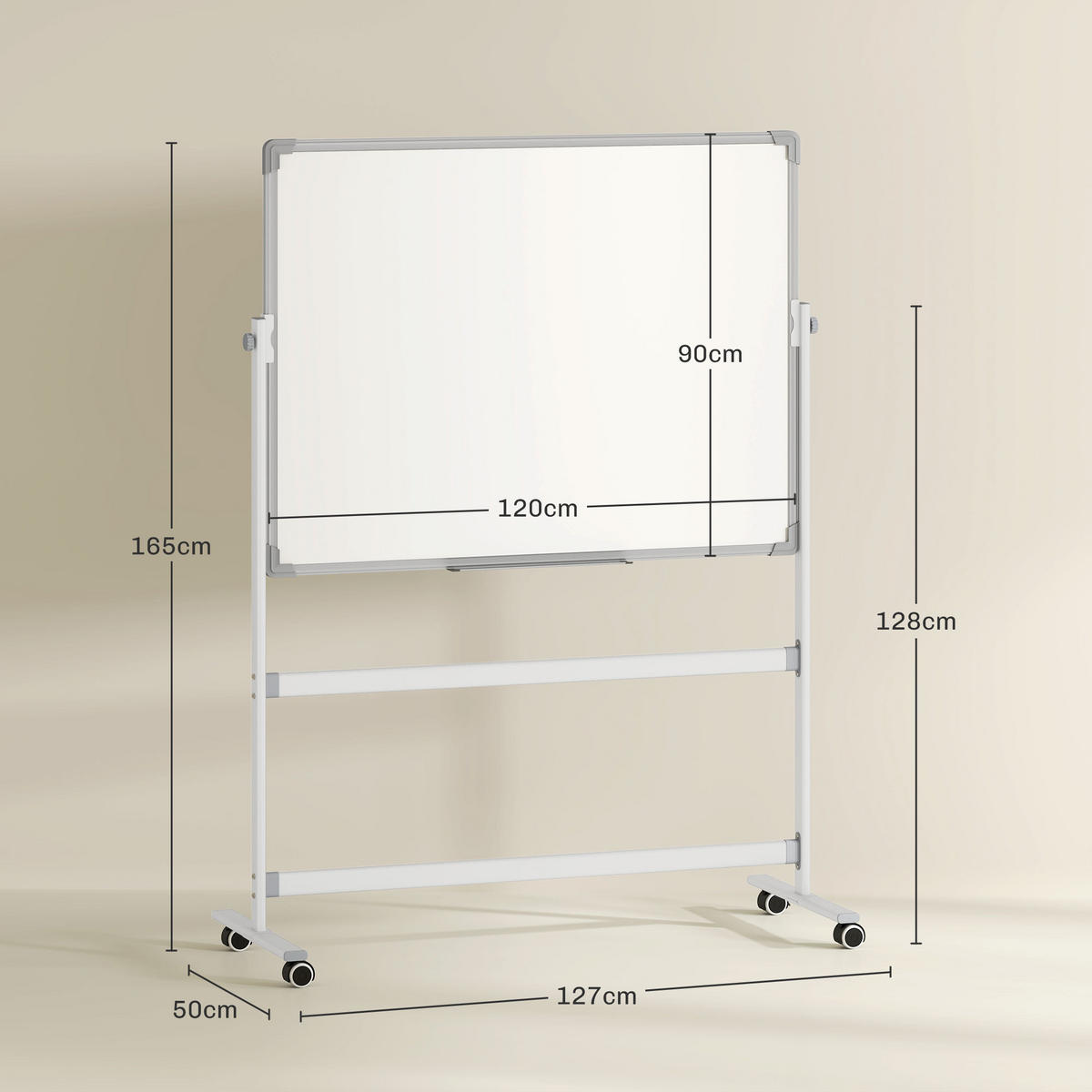 MAGNETISCHES Whiteboard 120 x 90 cm Doppelseitiges Magnettafel mit Ständer - Weiß, Metall (127/165/50cm) - HOMCOM