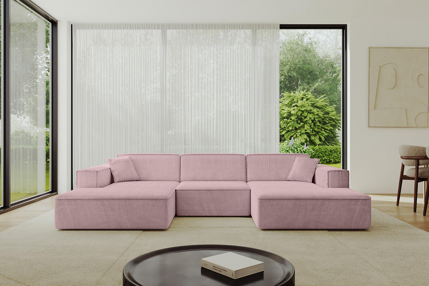 WOHNLANDSCHAFT IREA-U1-v4 - 297x165x72,5 cm Rosa - Rosa, Holzwerkstoff/Textil (297/72/165cm) - ALTDECOR
