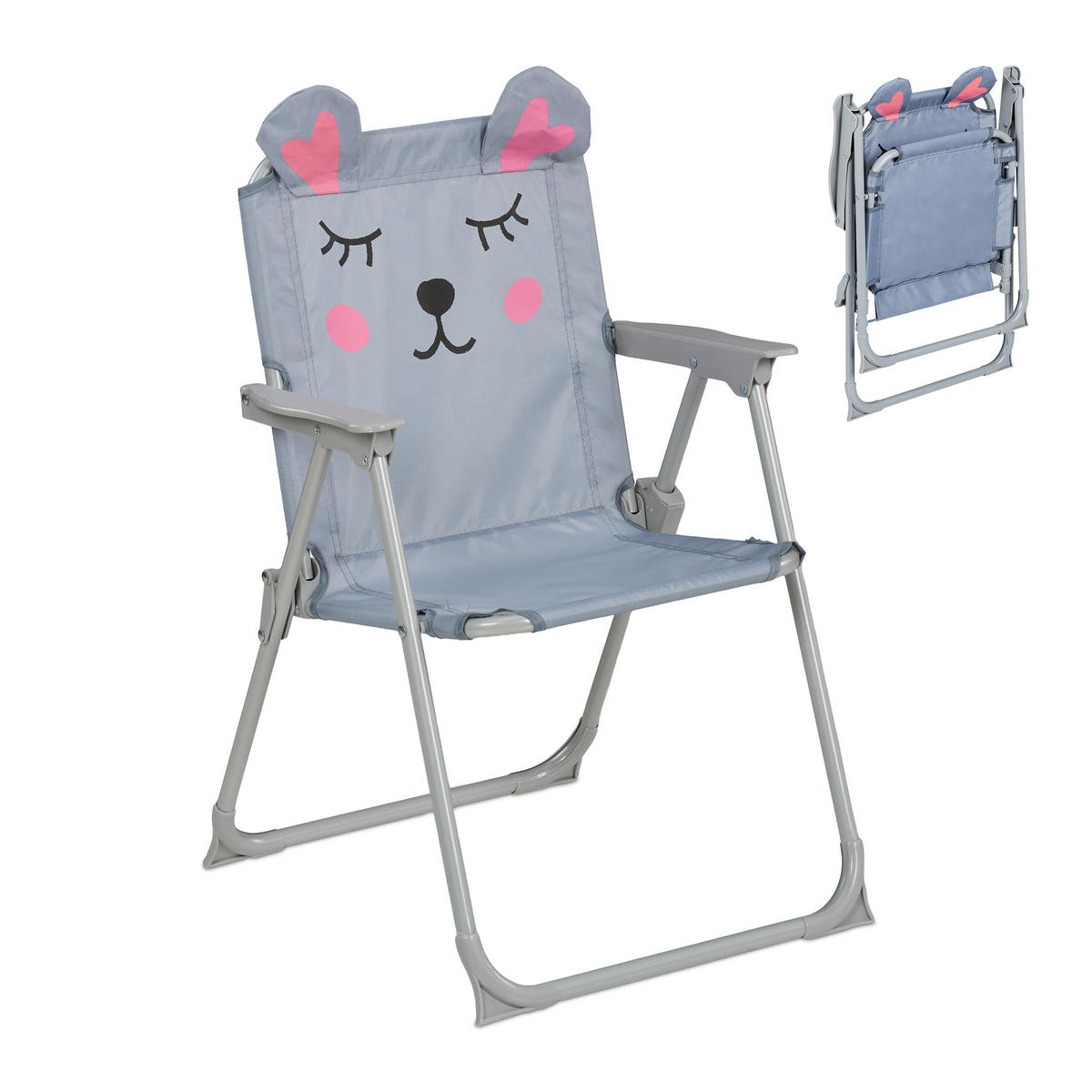 KINDER-KLAPPSTUHL - Grau, Textil/Metall (36/51.5/37.5cm) - Relaxdays