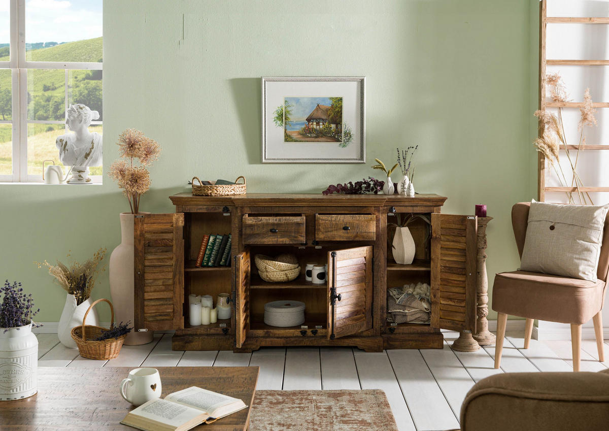 SIDEBOARD Mango 160x45x90 dunkelbraun geölt RODEZ #121 - Dunkelbraun, Holz (160/90/45cm) - Massivmoebel24