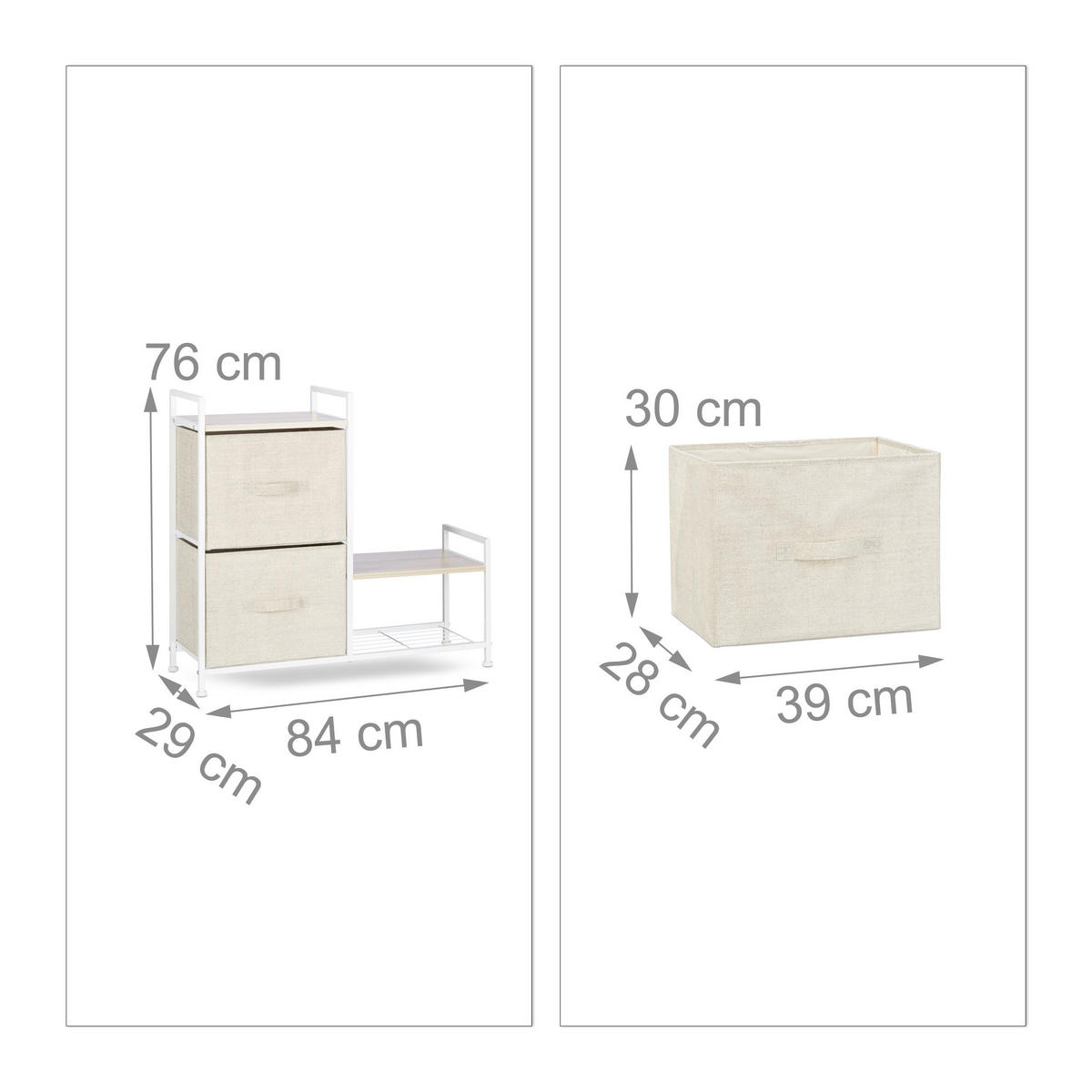 SCHUBLADENBOX - Creme, Textil/Metall (84/76/29cm) - Relaxdays