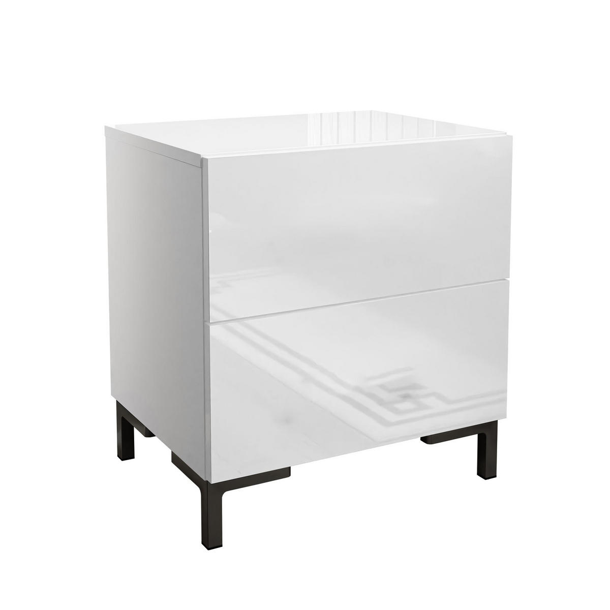 NACHTTISCH LINA LUX mit Beinen, Hochglanzplatte – Beinfarbe: Schwarz - Weiß, Holzwerkstoff (45/50/38.5cm) - Lookway