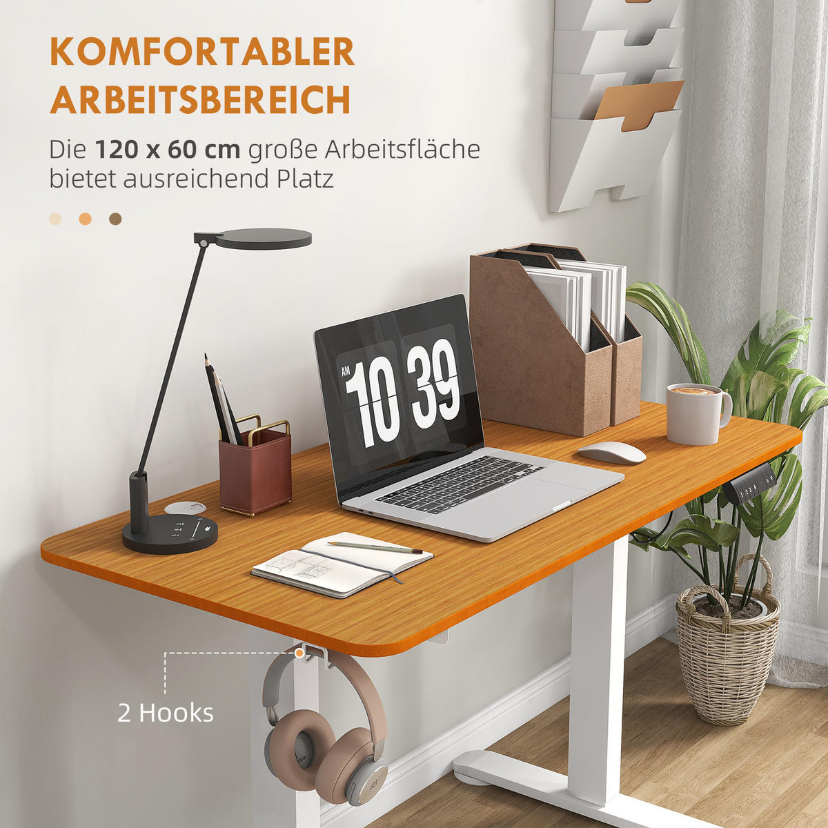 HÖHENVERSTELLBARER Schreibtisch, Natur - Naturfarben, Kunststoff (120/60/116cm) - Vinsetto