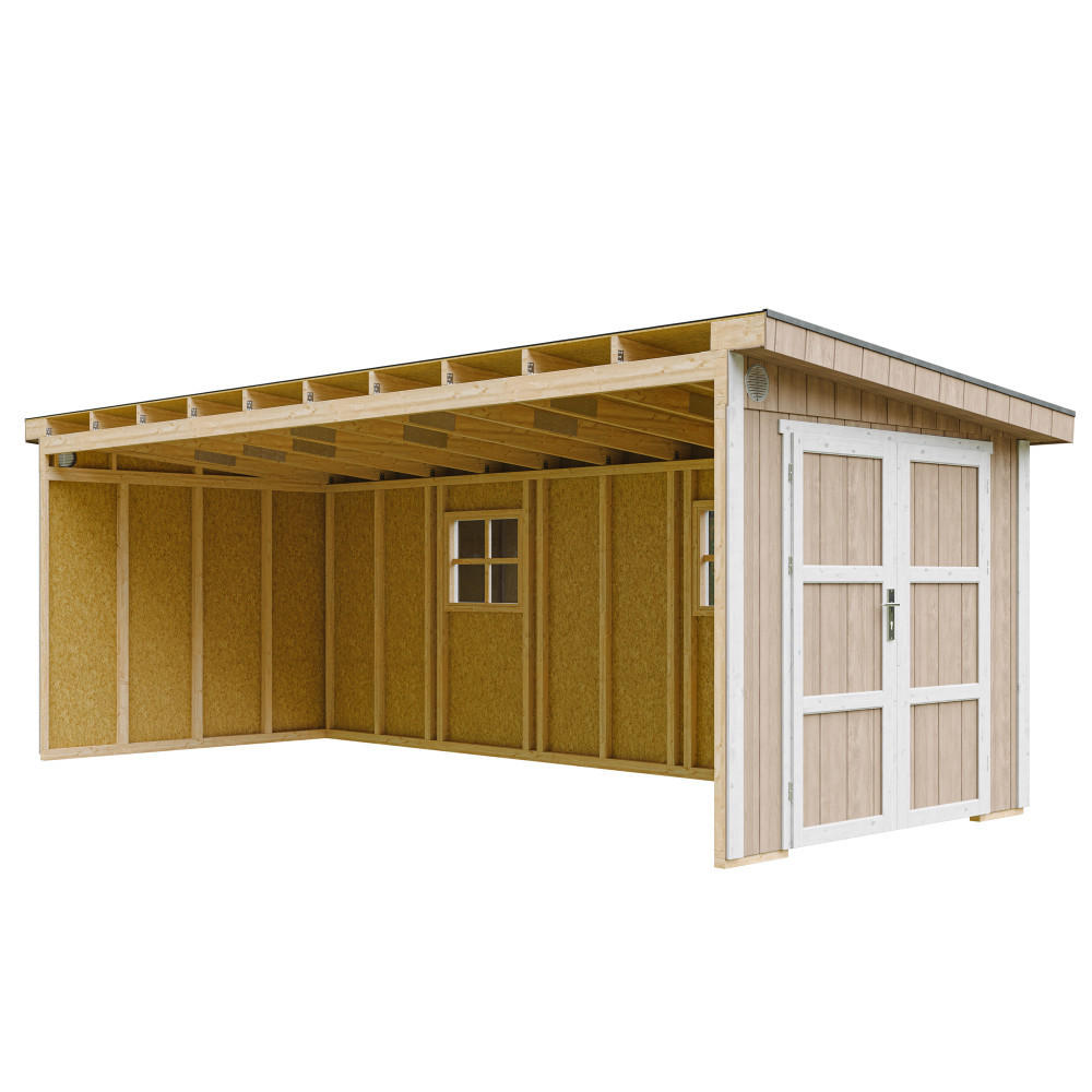 GARTENHAUS 14,3 m² - H231x248x648 cm - Ohne Boden und Seitenwand – M941B-TERRA BROWN - Hellbraun, Holz (236/231/604cm) - Timbela