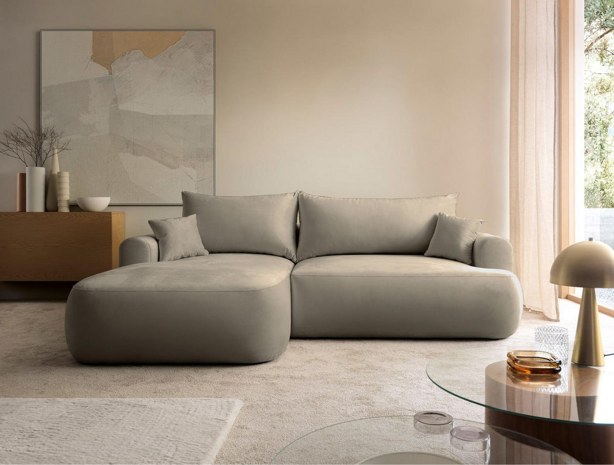 ECKSOFA Ovo Grau-Beige mit wasserabweisendem Samtbezug - Taupe/Schwarz, Kunststoff/Textil (260/165cm) - Selsey