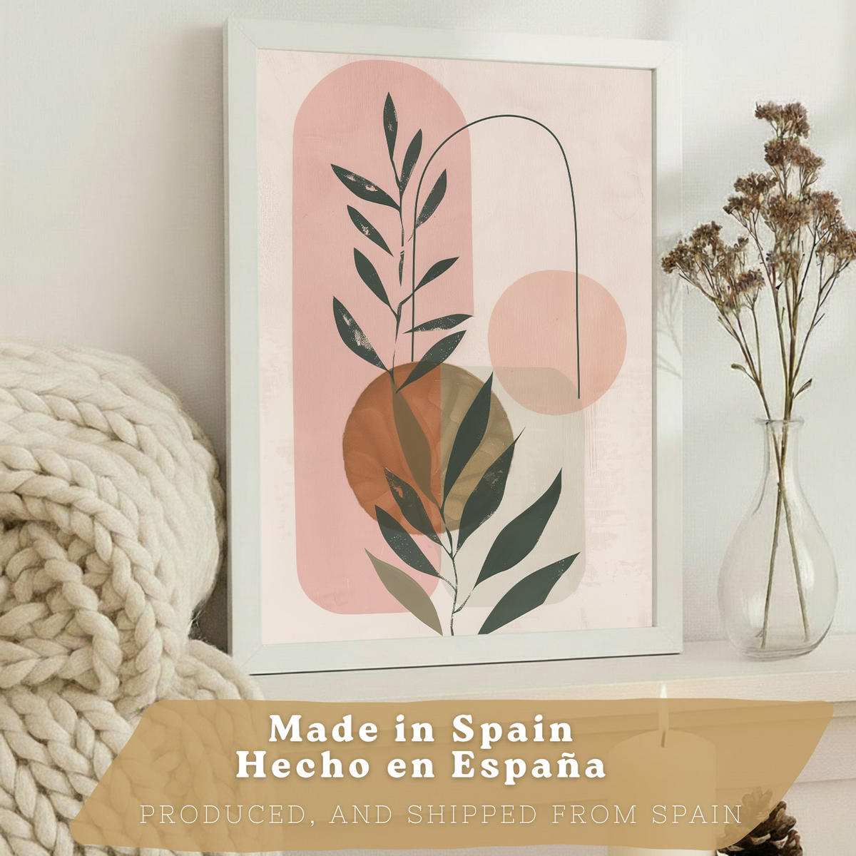 PLAKAT Sada 3 dekorativních nástěnných tisků, pastelově zelené a růžové rostliny, pro moderní dekoraci obývacího, velikost Bílý rám A3 - bílá, papír (29.7/42/3cm) - Nacnic