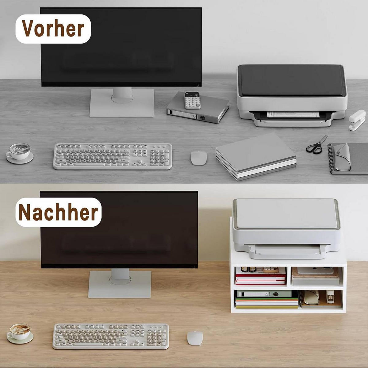 AKTENREGAL mit 3 Fächern,Druckerschrank, 47x22,5x40 cm, Weiß - Weiß, Holzwerkstoff (40/47/22.5cm) - Woltu