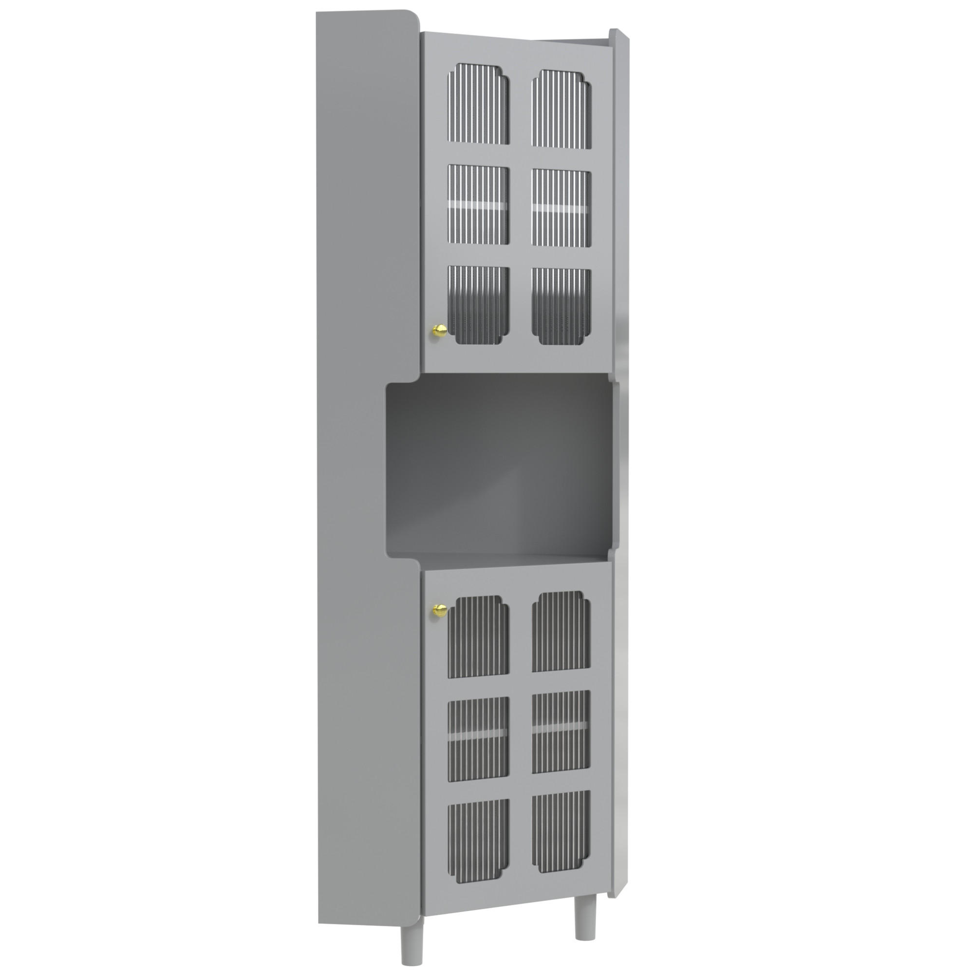 LED-ECKSPEICHERSCHRANK 63.5x17x157.5 cm Grau aus Spanplatte mit App-LED & 3-Zonen-Storage - Grau, Holzwerkstoff (63.5/157.5/17cm) - Modfu
