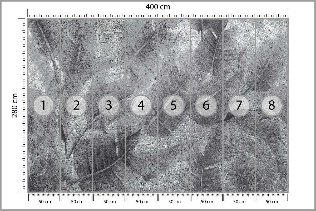 FOTOTAPETE Blätter auf Beton Abstraktion Vintage 400x280 - Grau, Papier (400/280cm) - Muralo