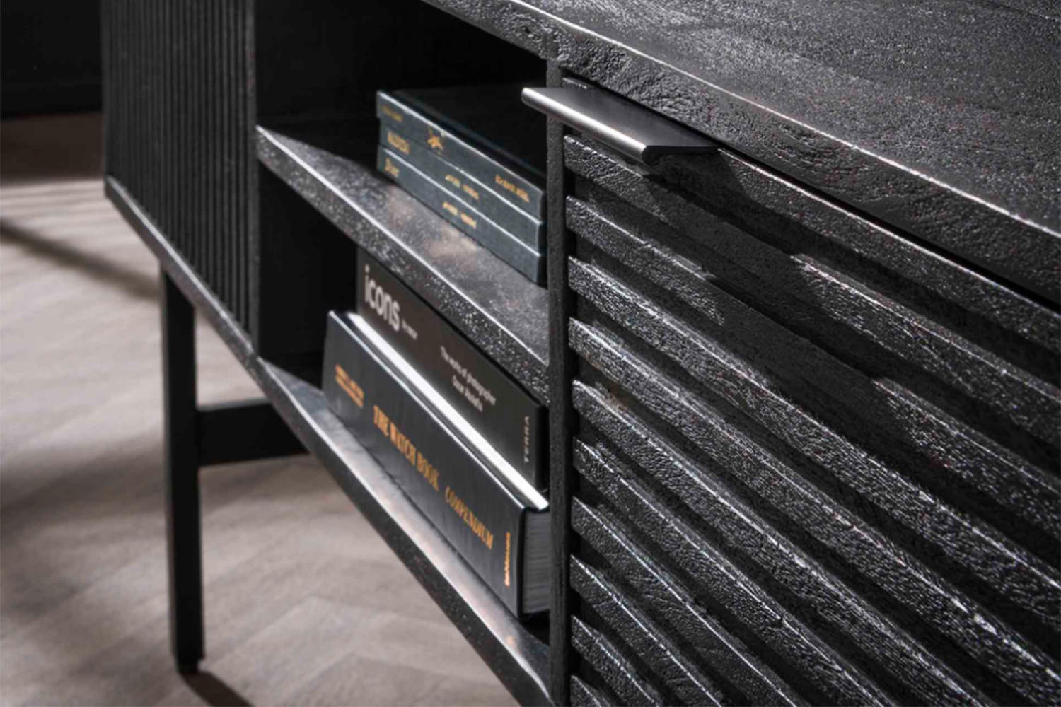 LOWBOARD ELVAS Schwarz Holz - Schwarz, Holz/Metall (140/56/40cm) - KAWOLA