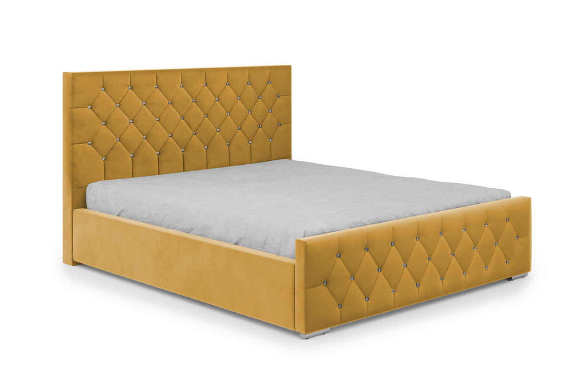 POLSTERBETT Mona I Polsterbett modern, hochwertiger Stoff, Bettkasten, elegantes halbrundes Design 160x200 cm, gelb. - Gelb/Schwarz, Holzwerkstoff/Kunststoff (140/200cm) - DomoHome