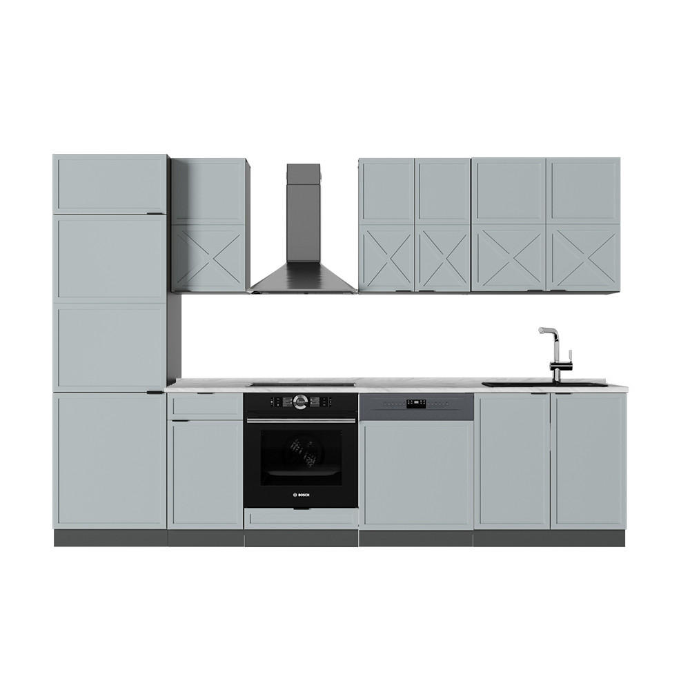 KÜCHENZEILE Fame-Line Hellblau-grau/Anthrazit 300 cm, AP Marmor - Anthrazit/Hellblau, Holzwerkstoff (300/81.6/60cm) - Vicco