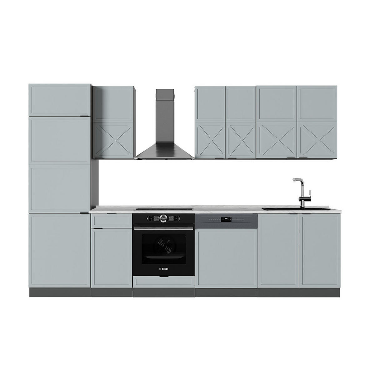 KÜCHENZEILE Fame-Line Hellblau-grau/Anthrazit 300 cm, AP Marmor - Anthrazit/Hellblau, Holzwerkstoff (300/81.6/60cm) - Vicco