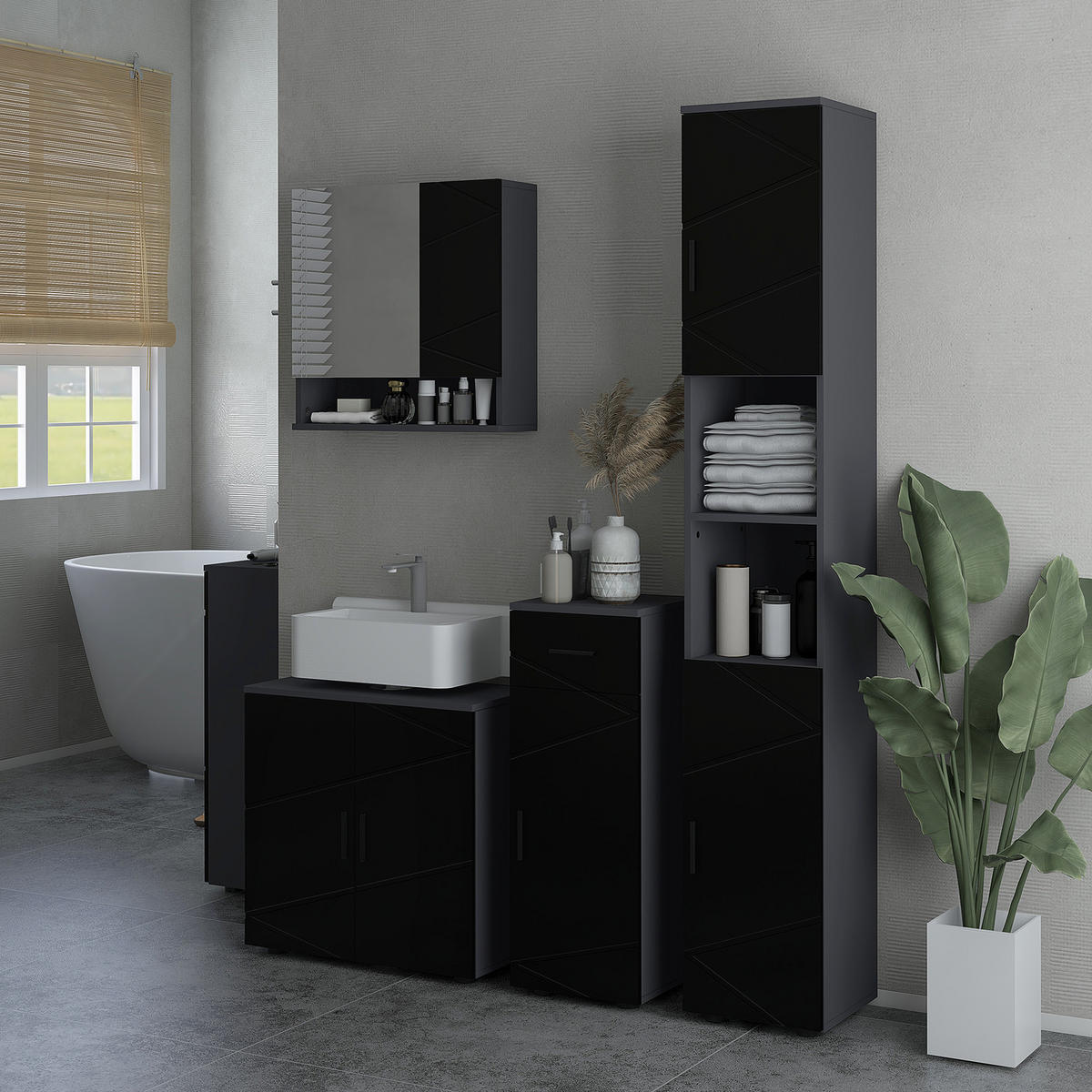 WASCHBECKENUNTERSCHRANK Schwarz, Grau 1 Stück - Beige, Kunststoff (60/60/30cm) - GiPP