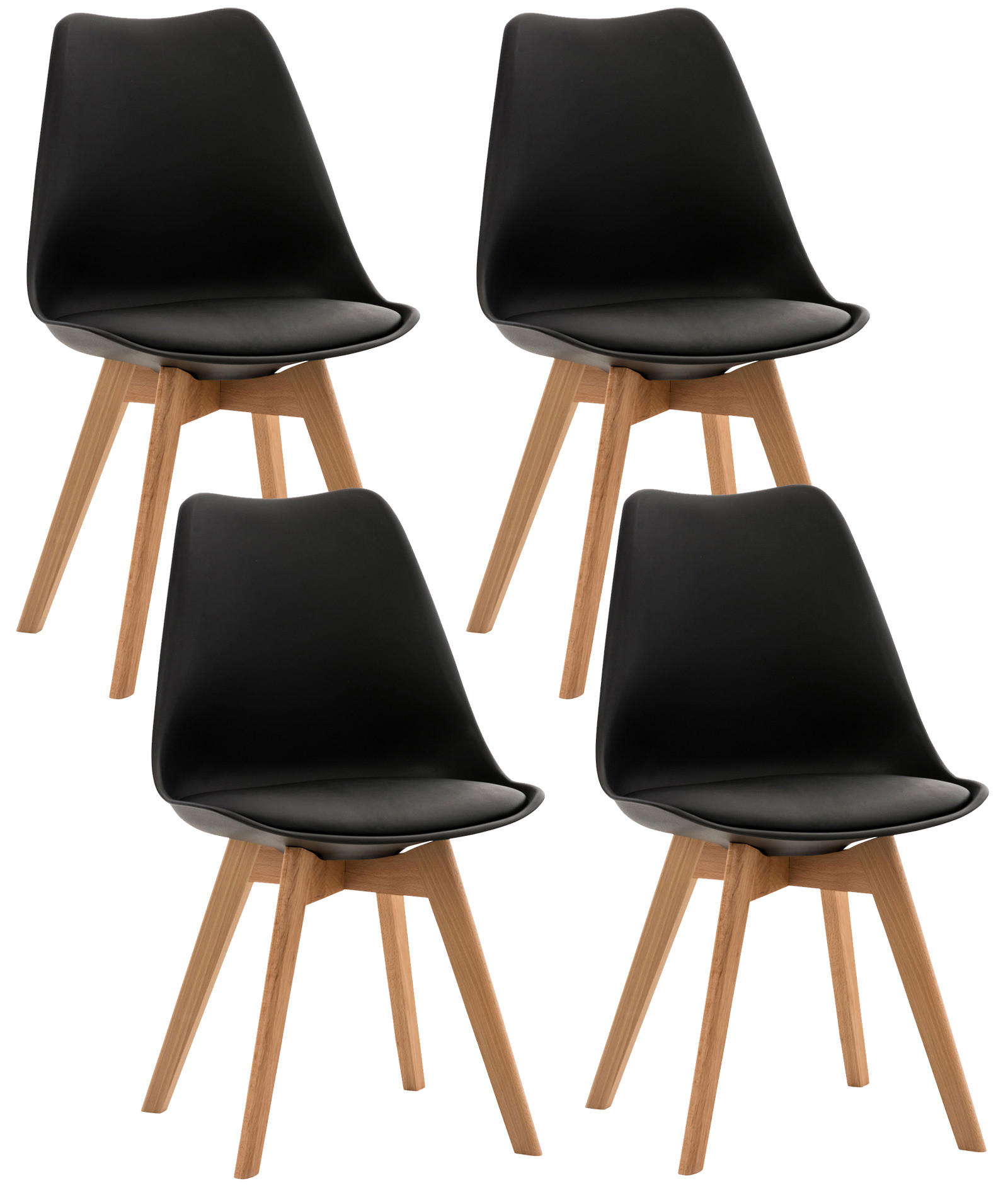 STUHL 4er Set Kunststoff schwarz - Eukalyptusholzfarben/Schwarz, Holz/Kunststoff (49/83/50cm) - CLP