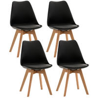 STUHL 4er Set Kunststoff schwarz - Eukalyptusholzfarben/Schwarz, Holz/Kunststoff (49/83/50cm) - CLP