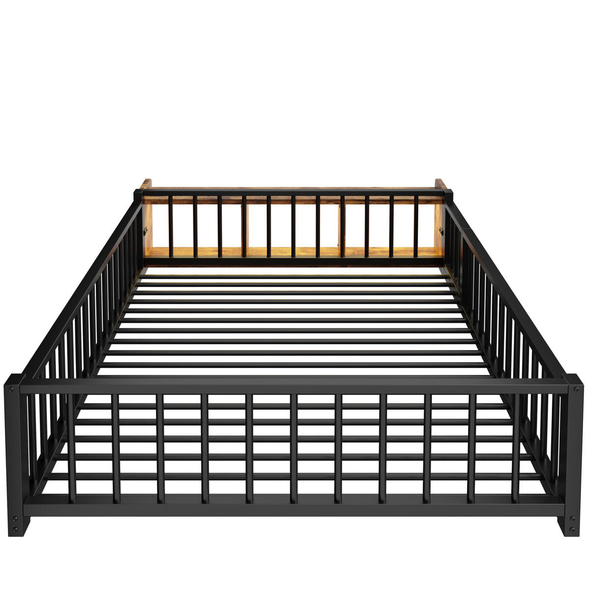 KINDERBETT 140/200 cm aus Metall in Schwarz mit LED-Beleuchtung und Stauraum - Schwarz, Holzwerkstoff (140/200cm) - Flora Grace