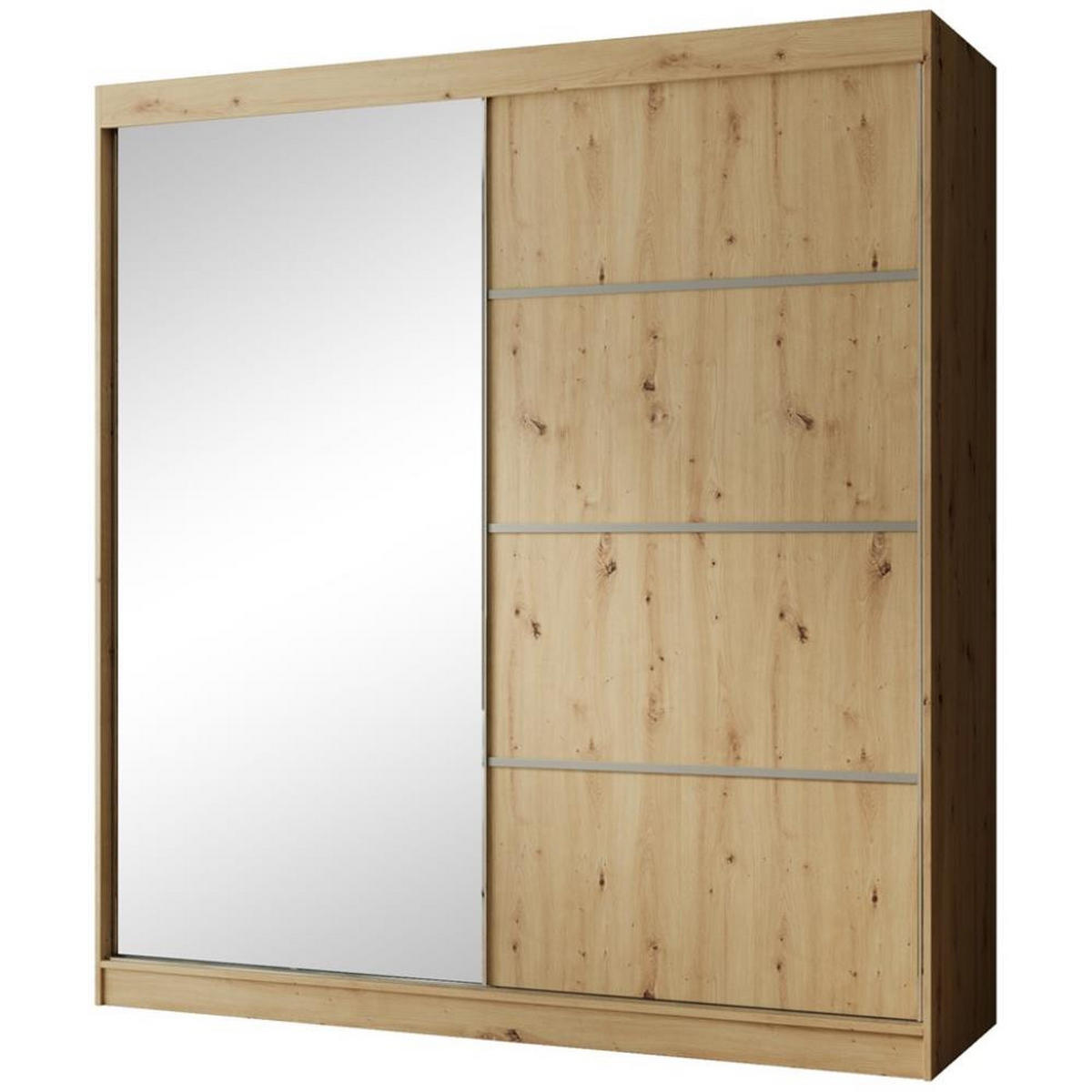 SCHWEBETÜRENSCHRANK Paco 200/215/61 2-türig eiche Artisan mit Spiegel - Eichefarben/Eiche Artisan, Holzwerkstoff (200/215/61cm) - Beautysofa