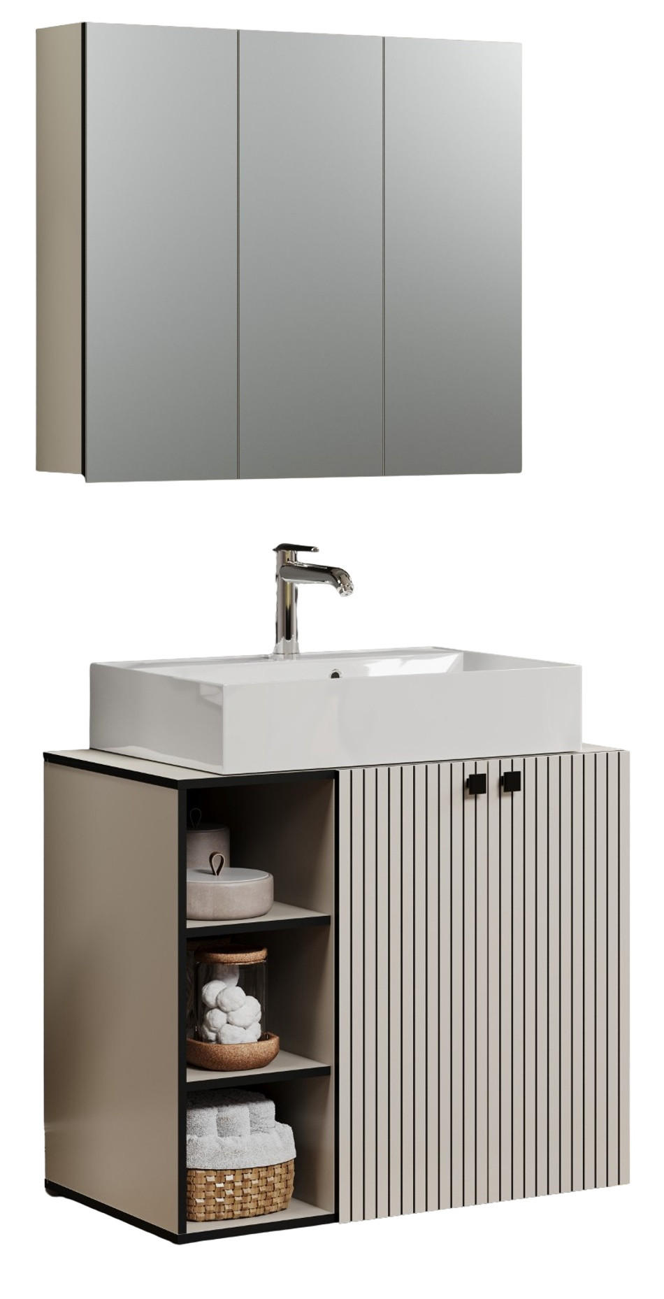 BADMÖBEL-SET Kaschmir, grau 90 x 186 cm 2-teilig, Badkombination in modernem Design - Schwarz/Grau, Glas/Holzwerkstoff (90/80/20cm) - Top.Furn