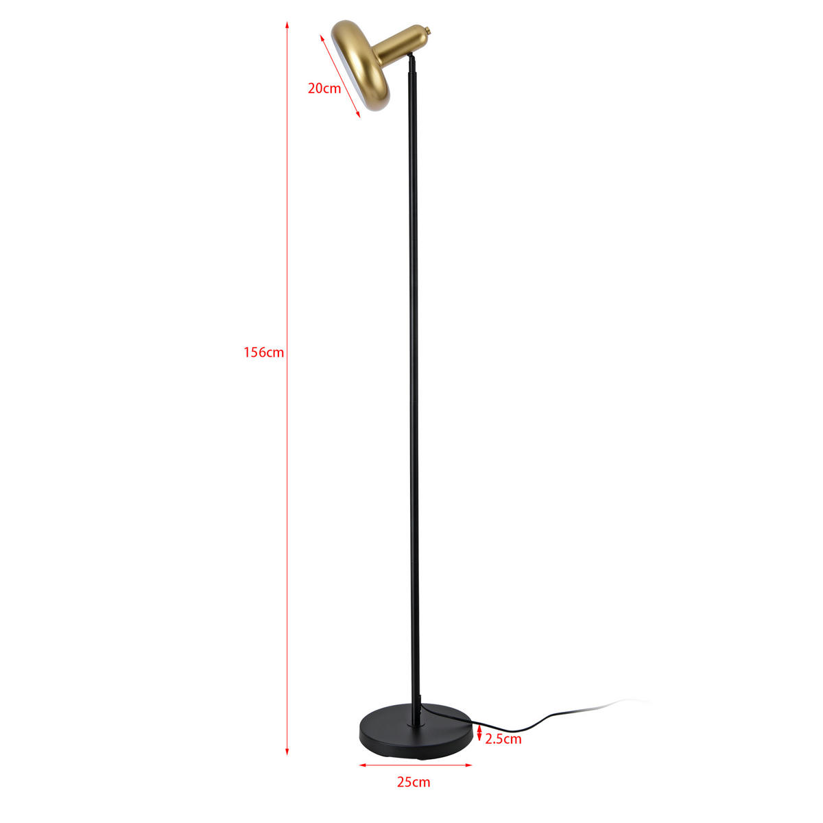 STEHLEUCHTE Namsos - Goldfarben/Schwarz, Metall (25/25/156cm) - lux.pro
