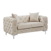 CHESTERFIELD-SOFA 2-Sitzer - Samt - Beige - EDWINA - Beige, Textil (91/76/162cm) - Vente-Unique