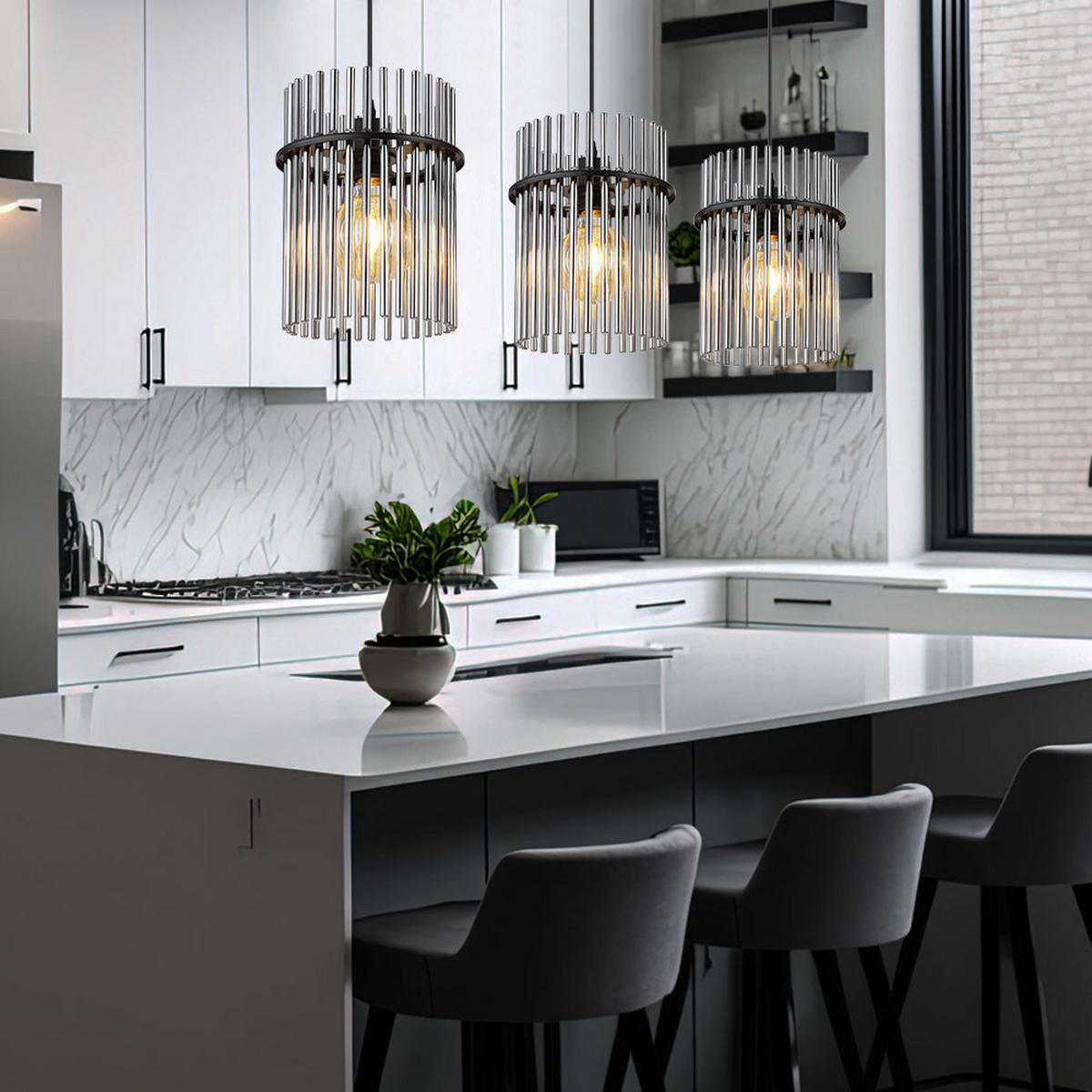 LED HÄNGELEUCHTE Gorley Metall Schwarz - Schwarz, Glas (80/20/140cm) - Globo Lighting