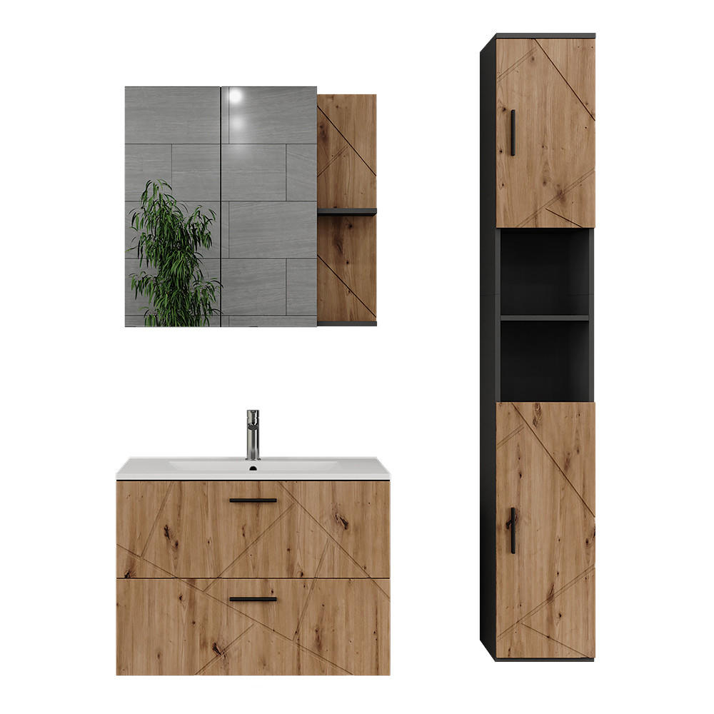 BADRUMSMÖBELSET Irma, antracit/Goldkraft ek, 4 delar Antracit, Honungsek 57/80/44.6 cm