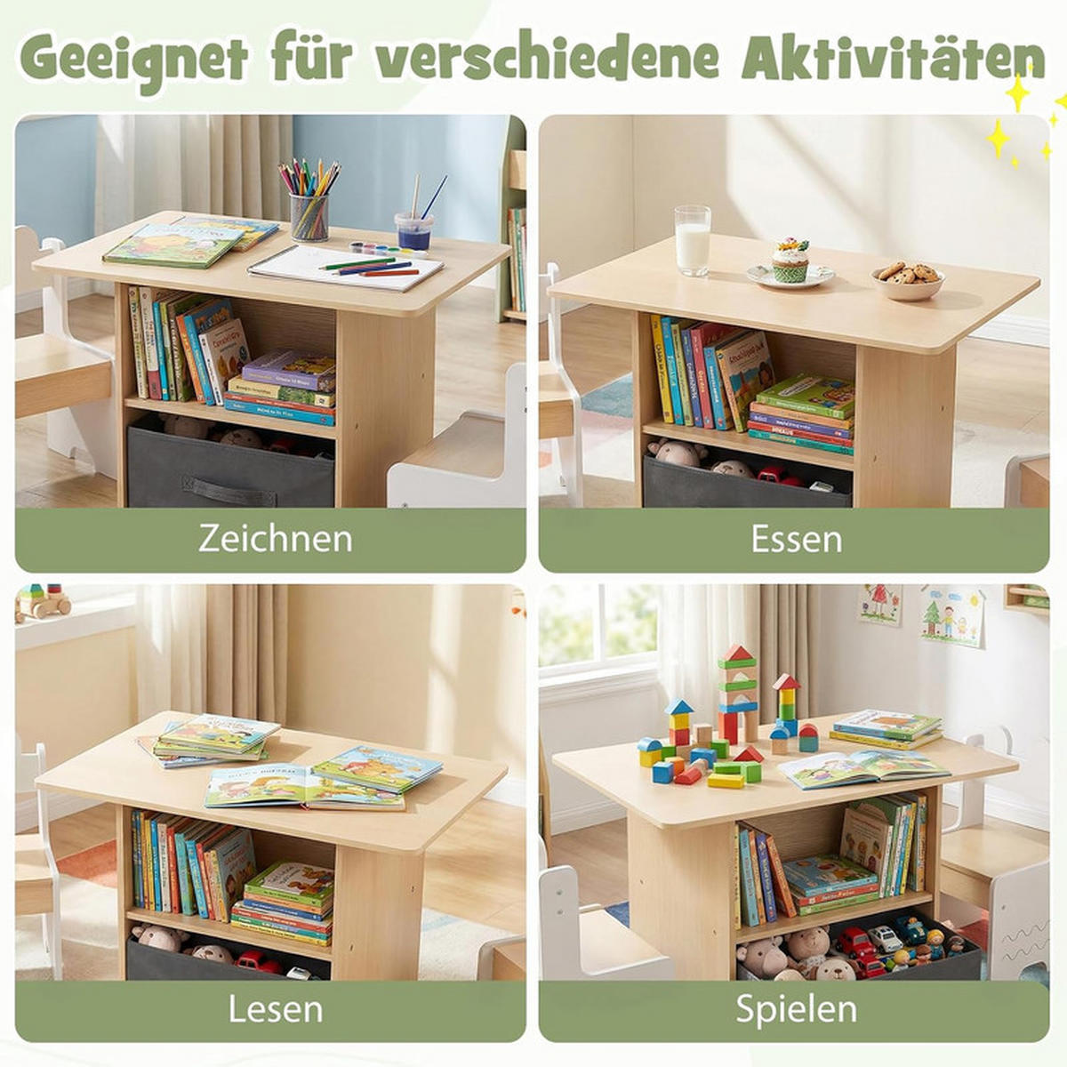 KINDERTISCH mit Stuhl weiß(3-tlg) - Weiß, Holzwerkstoff (70/49.5/48cm) - COSTWAY