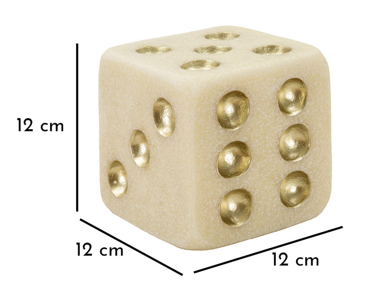 DEKOOBJEKT Dice Quarzy, weiß und goldfarben, Polyresin, 12 x 12 x 12 cm - Goldfarben/Weiß, Kunststoff (12/12/12cm) - Mauro Ferretti