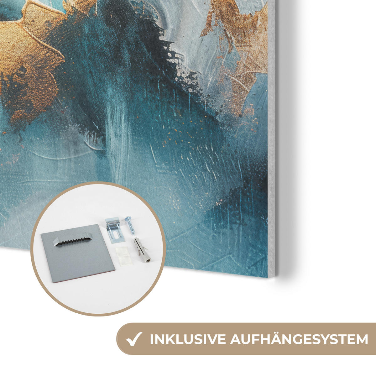AKUSTIKPANEEL Abstrakt - Kunst - Gold - Blau 90x90 cm - Petrol, Textil (90/0.9/90cm) - MuchoWow