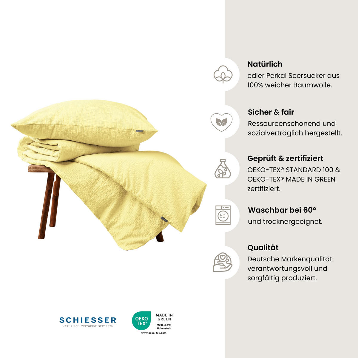 BETTWÄSCHESET Laura - Baumwoll Seersucker - 2-teilig - 135 x 200 cm - Hellgelb - Hellgelb, Textil (135/200cm) - SCHIESSER