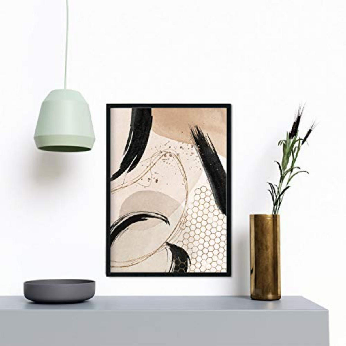 POSTER Set mit 4 Abstrakte Formen und Figuren Braun A3 Schwarzer Rahmen - Schwarz, Papier (29.7/3cm) - Nacnic