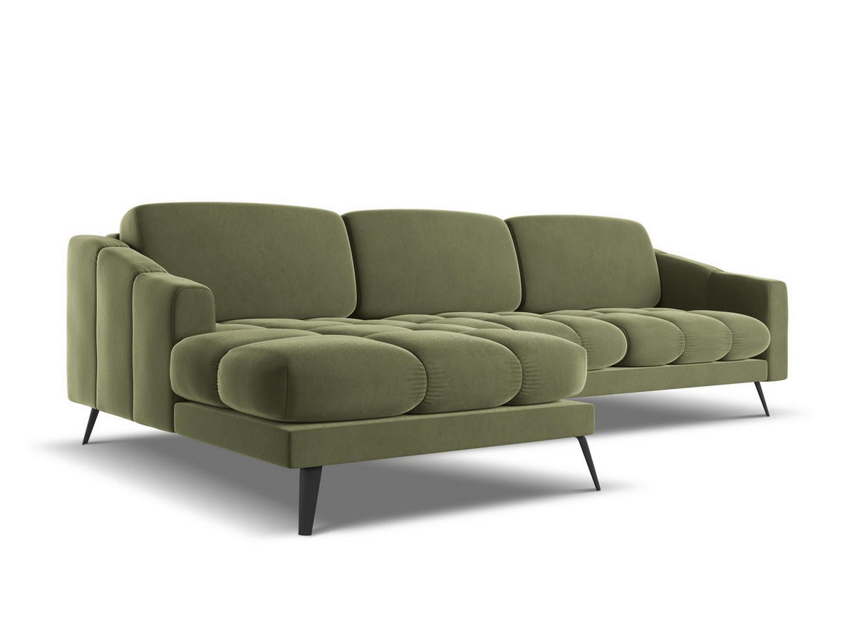 ECKSOFA Links Samt Stoff Grün - Schwarz/Olivgrün, Textil/Metall (160/264cm) - Makamii