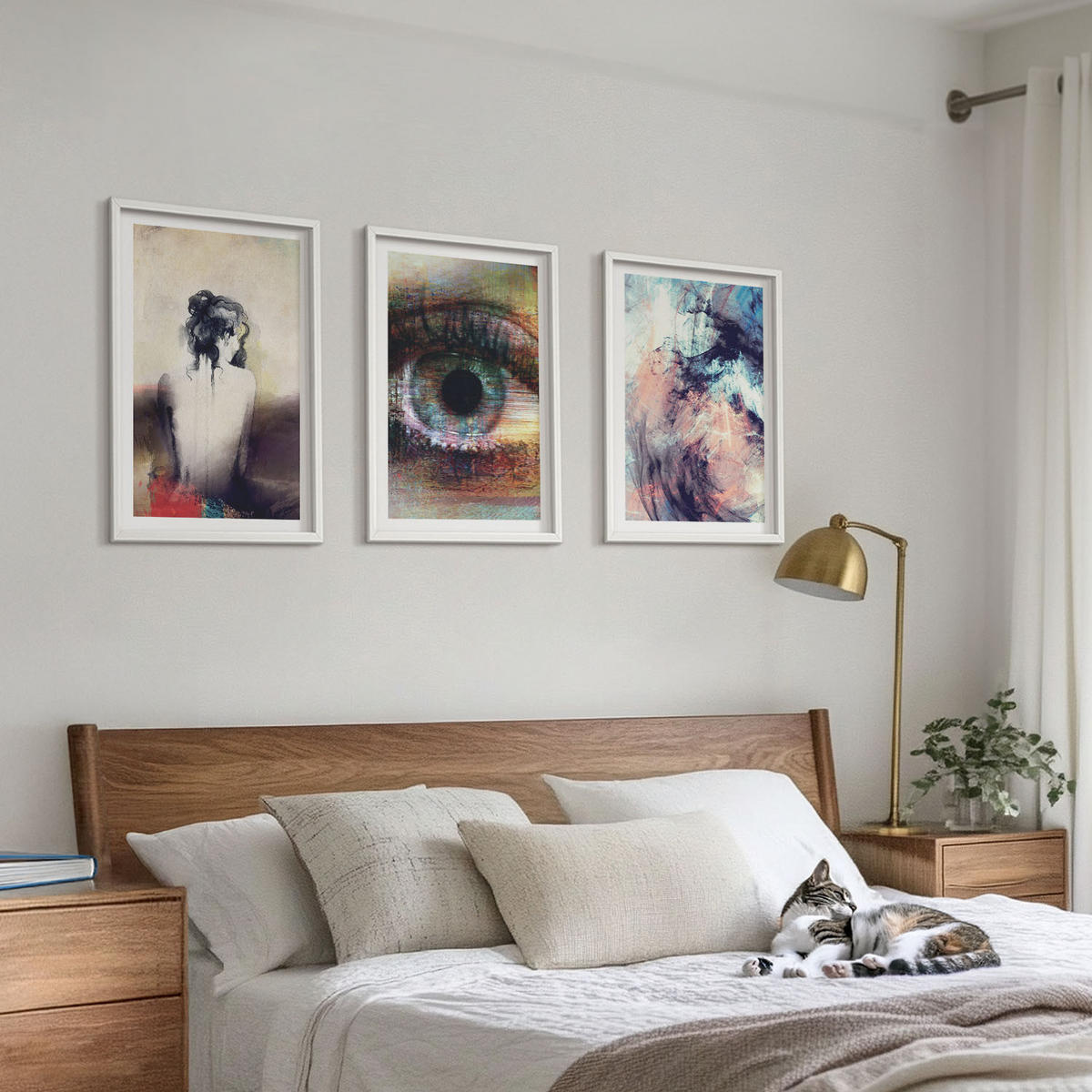 BILDER SET 3er Set - 40x60 cm Weißer Rahmen - Porträt einer Frau mit abstrakten Emotionen - Weiß, Kunststoff (40/60cm) - TULUP