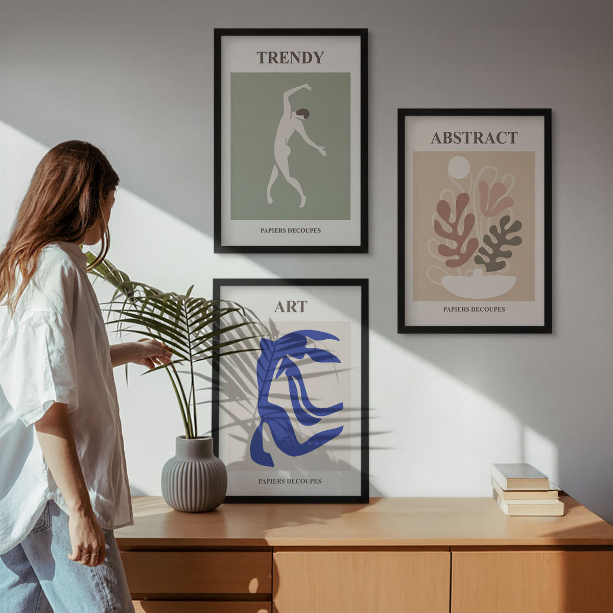 WANDBILDER 3er-Set - 40x60 cm Schwarzer Rahmen - Matisses stilvolle Pflanzenfiguren - Schwarz, Kunststoff (40/60cm) - ArtPrintCave