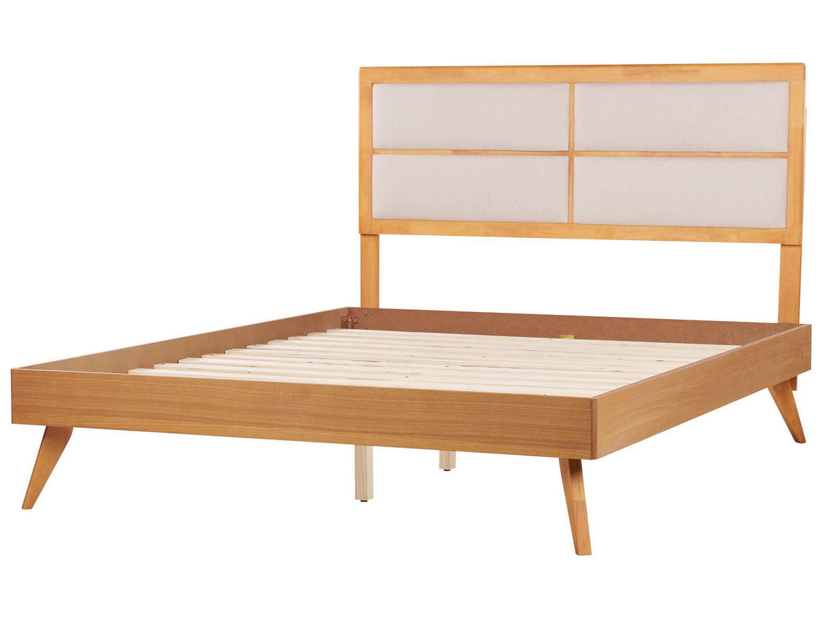 BETT mit Lattenrost 160/200 cm Hellbraun Poissy - Hellbraun/Beige, Holzwerkstoff (160/200cm) - Beliani