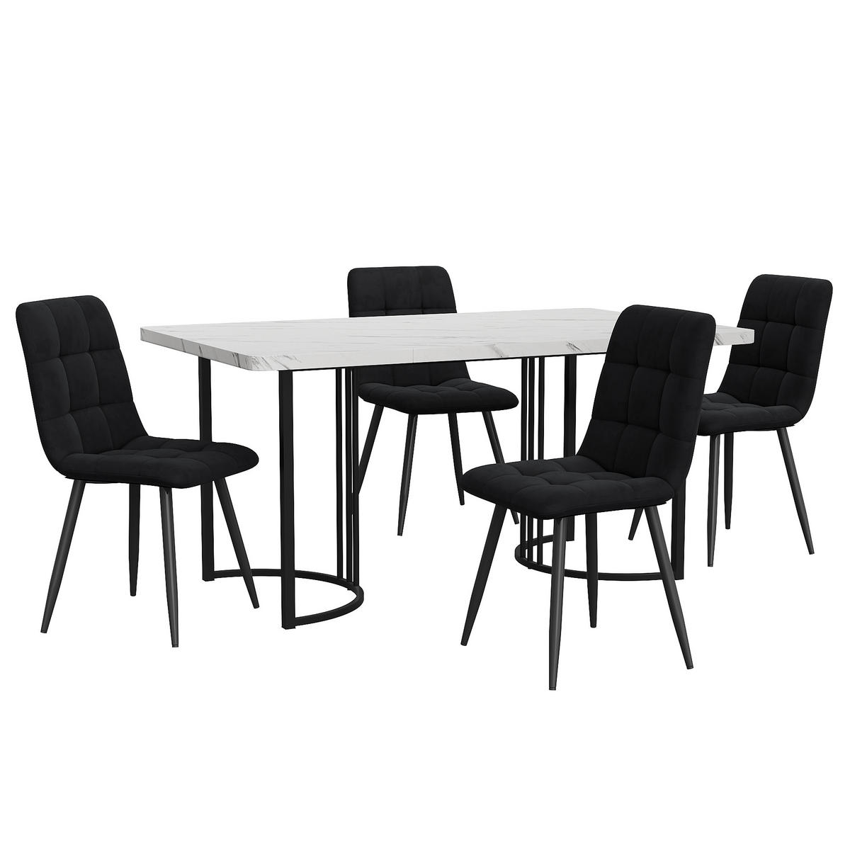 ESSGRUPPE Esstisch 4 Stühle MDF Weiß Schwarz 140x80cm - Schwarz, Holzwerkstoff (140/75/80cm) - FLIEKS