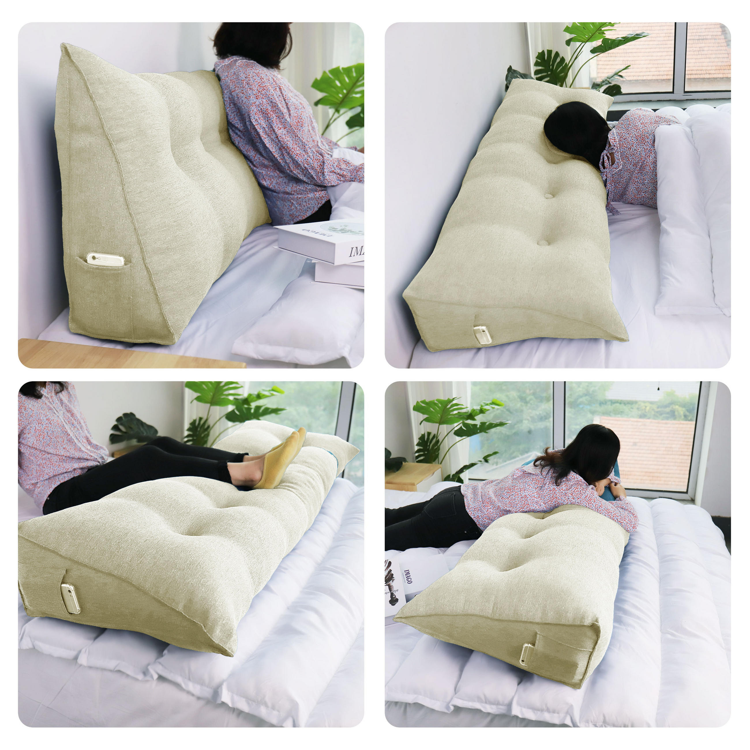 RÜCKENKISSEN für Bett Leinenlook Weiß 140 cm - Weiß, Textil (50/140cm) - Vercart